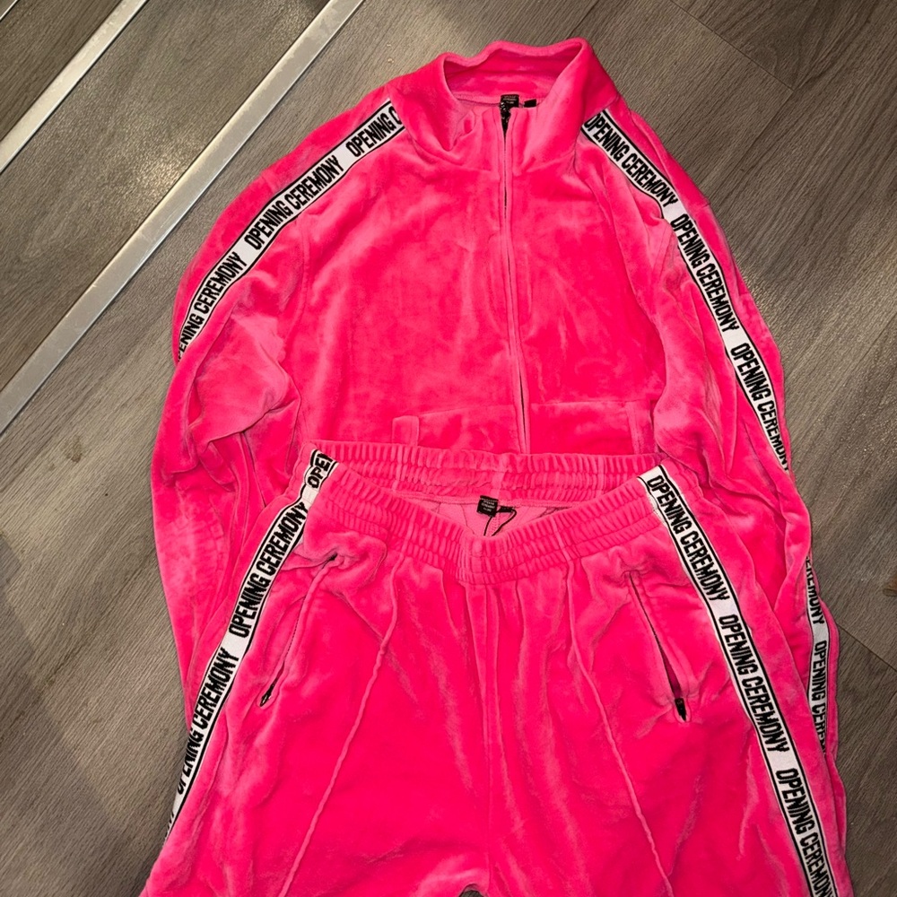 Opening ceremony neon pink velour tracksuit size medium